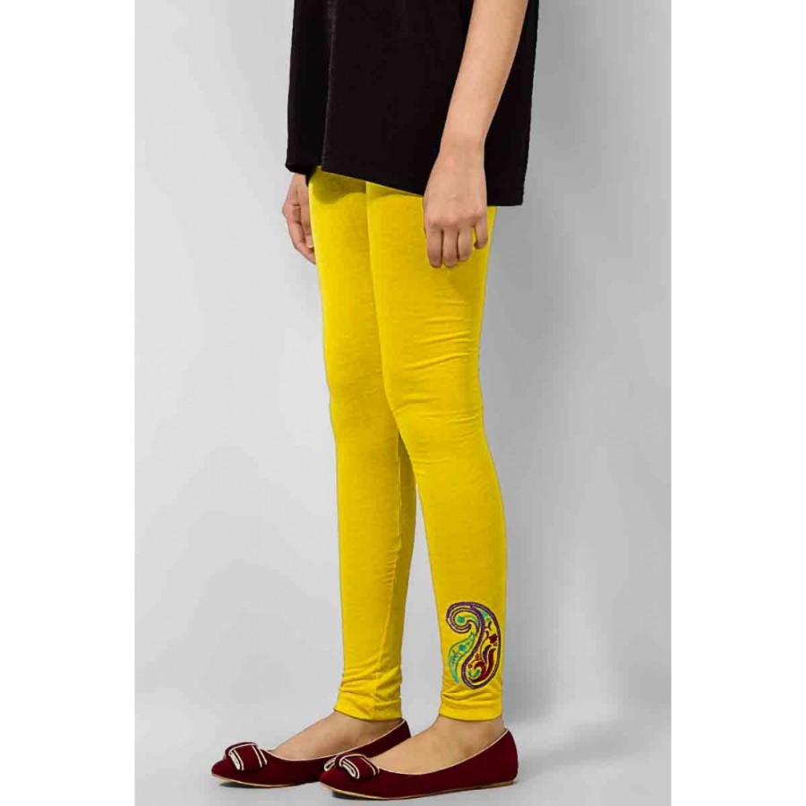 Women's Yellow Viscose Embroidered Tights. MVC-26